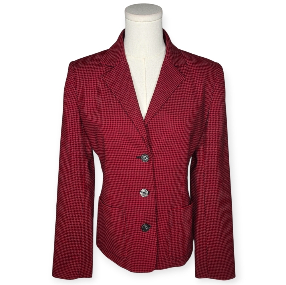 Michael Kors Red Black Houndstooth Blazer Tailored Jacket Size 6